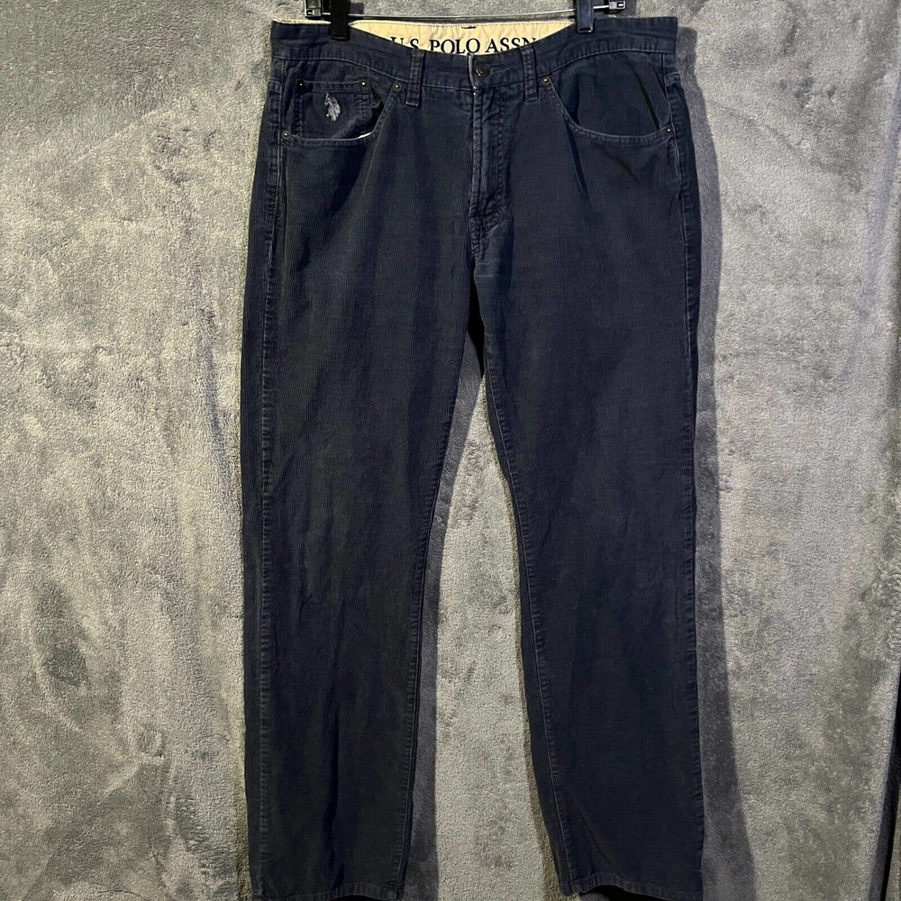 U.S. Polo Assn. Mens Black Corduroy Straight Stretch Chino Trouser Pants 36 x 32